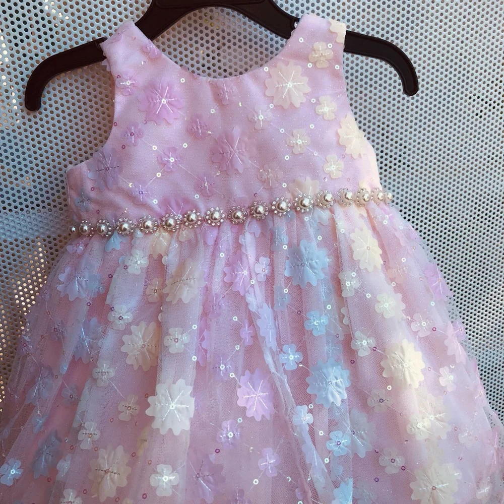 American Princess Pastel Pink Floral Pearl Waist Party Dress- Brand New w/Tags!